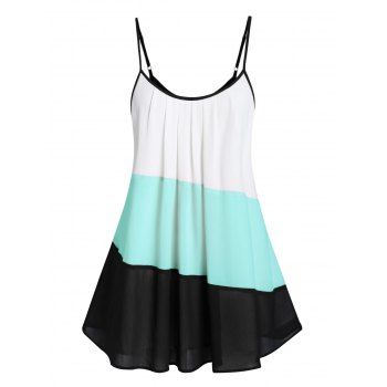 

Plus Size Color Block Spaghetti Strap Flare Tank Top, Light cyan