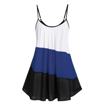 

Plus Size Color Block Spaghetti Strap Flare Tank Top, Cobalt blue