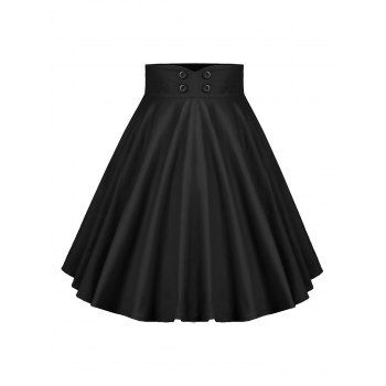 Image of Buttoned A Line High Rise Pleated Skirt