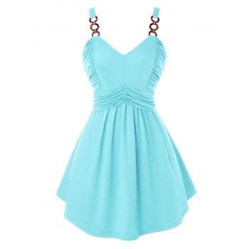 

Plus Size Ring Ruched Backless Tunic Tank Top, Light sky blue
