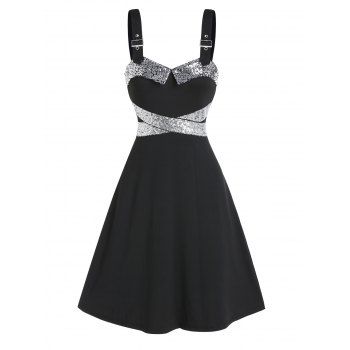 

Sparkling Sweetheart Neck A Line Dress, Black