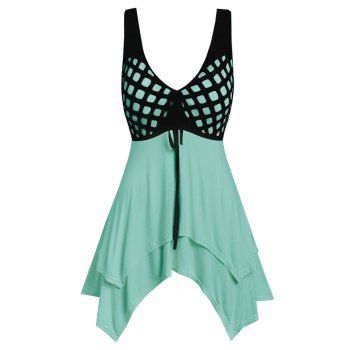 

Plus Size Tie Asymmetric Two Tone Tank Top, Light slate