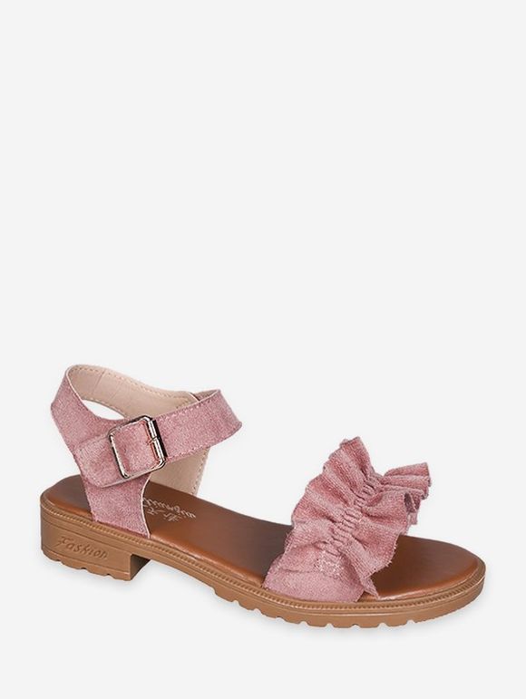 Sandales à Talons Bas avec Bride à la Cheville à Volants - Rose clair EU 39