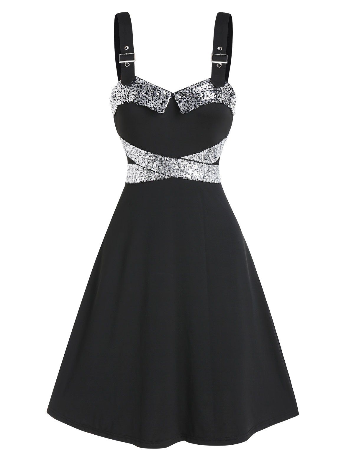 Sparkling Sweetheart Neck A Line Dress - BLACK M