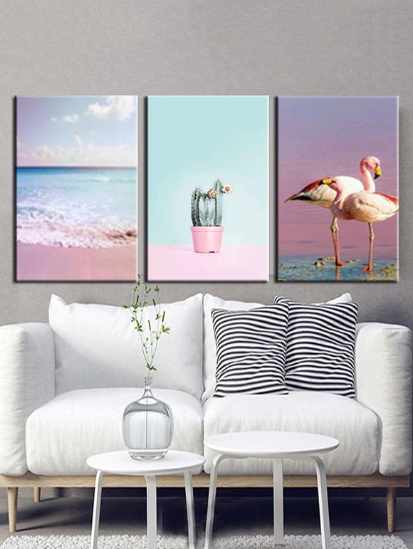 Peintures de Plage Motif de Cactus et de Flamant Sans Cadre - multicolor A 3PCS X 16 X 24 INCH( NO FRAME)