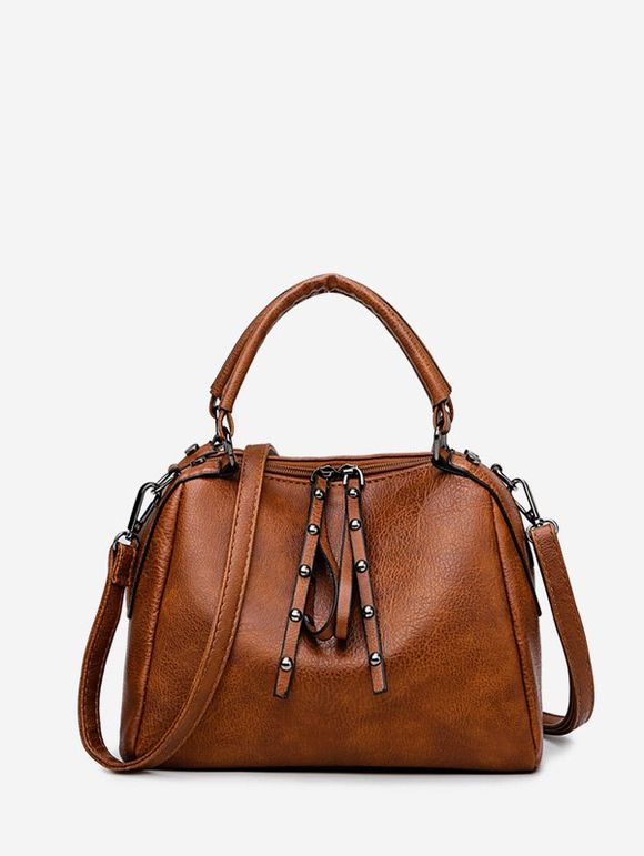Rivet Retro Shoulder Handbag - BROWN 