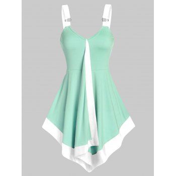

Contrast Pointed Hem Flare Tank Top, Mint green
