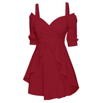 

Cold Shoulder Surplice Overlay Skater Dress, Red wine