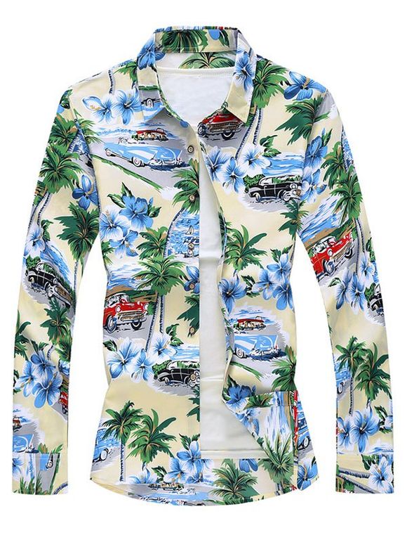 Leave Palm Tree Car Print Button Down Shirt - multicolor A XS