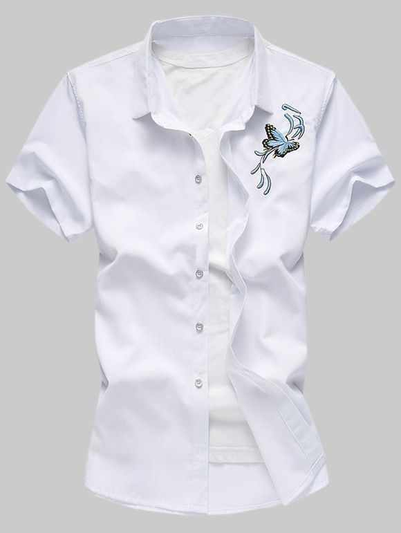 Chemise Boutonnée Papillon Brodé à Manches Courtes - Blanc XL