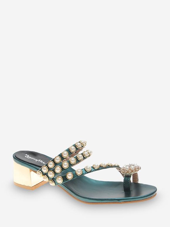 Sandales Fleur Bout avec Fausse Perle à Talon Epais - Vert Mer EU 39