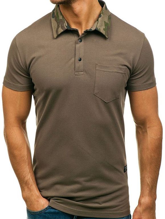 Camouflage Spliced Collar Short Sleeves T-shirt - COFFEE XL