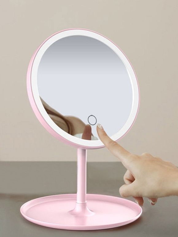 Miroir de Maquillage Portable Rond avec Lumières LED - Rose 