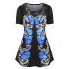 T-shirt Papillon Imprimé en Dentelle Insérée de Grande Taille - Noir 4X