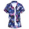 Floral Leaves Print Short Sleeve Shirt - multicolor A S