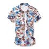 Chemise Boutonnée Fleurie à Manches Courtes - Bleu XS