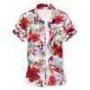Chemise Boutonnée Fleurie à Manches Courtes - Rouge L