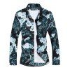 Chemise Feuille Fleurie Imprimée Boutonnée à Manches Longues - Vert Mer Moyen 2XL
