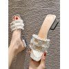 Sandales Déchirées avec Fausse Perle à Talon Epais - Beige EU 39