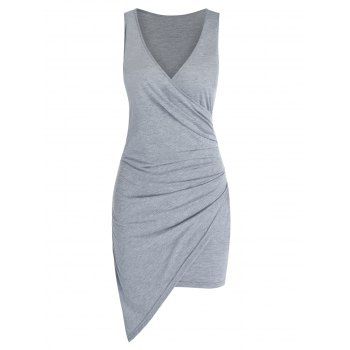 

Sleeveless Asymmetric Surplice Sheath Dress, Light gray