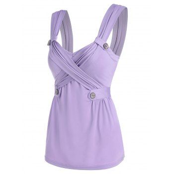 

Button Detail Ruched Crossover Tank Top, Light purple