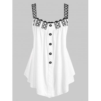 

Plus Size Applique Two Tone Button Tank Top, Milk white