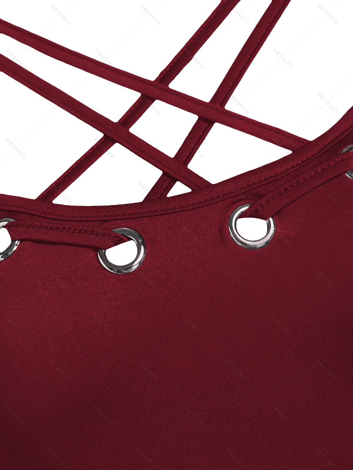 Robe Ajustée et Evasée Col à Bretelle - Rouge Vineux 2XL