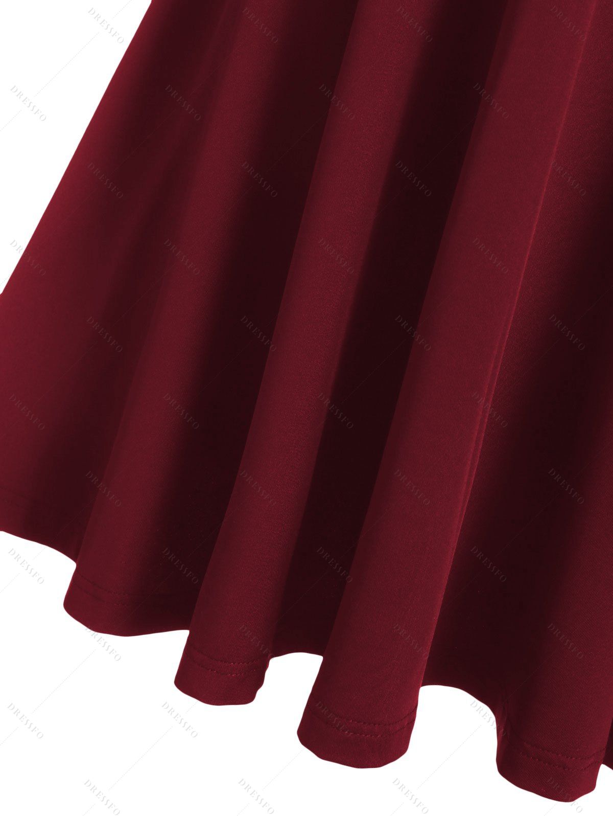 Robe Ajustée et Evasée Col à Bretelle - Rouge Vineux 2XL