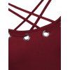 Criss Cross Grommet High Waisted Flare Cami Dress - RED WINE L