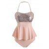 Maillot de Bain Tankini Péplum de Grande Taille à Paillettes - Rose 5X