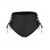 Plus Size Cinched Hollow Out High Rise Swim Bottom - BLACK 1X