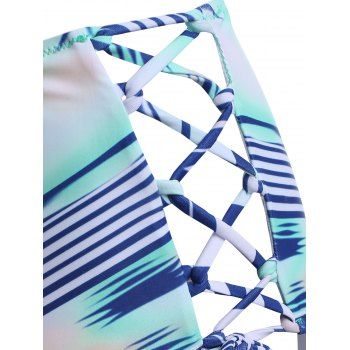 

Geometric Print Bowknot Ruffles Tankini Swimsuit, Light aquamarine