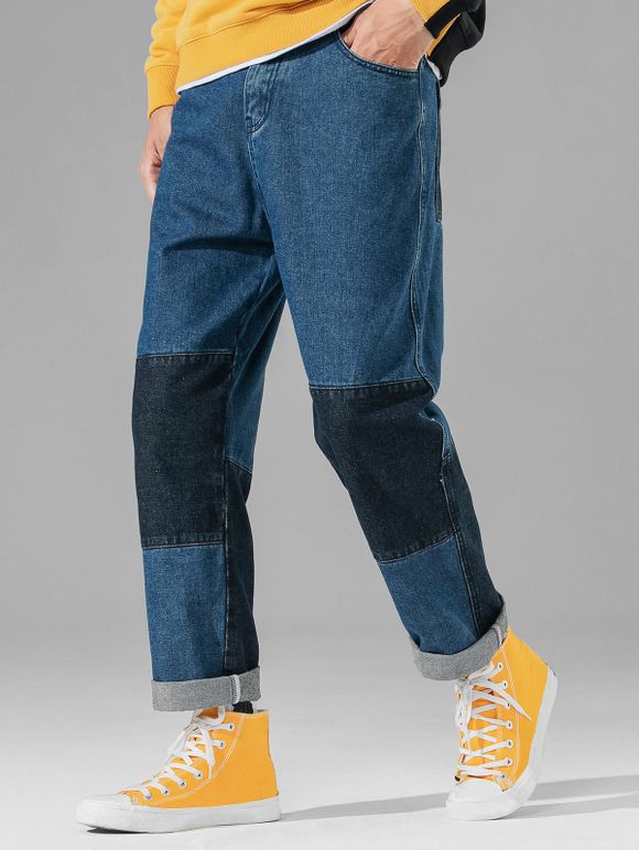 Pantalon Droit Zippé Jointif en Denim - Bleu 36