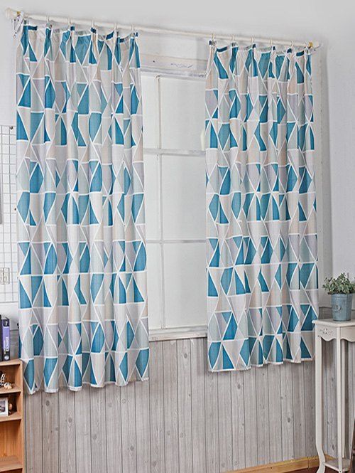Rideaux de Fenêtre Motif Géométrique - Bleu Myrtille 