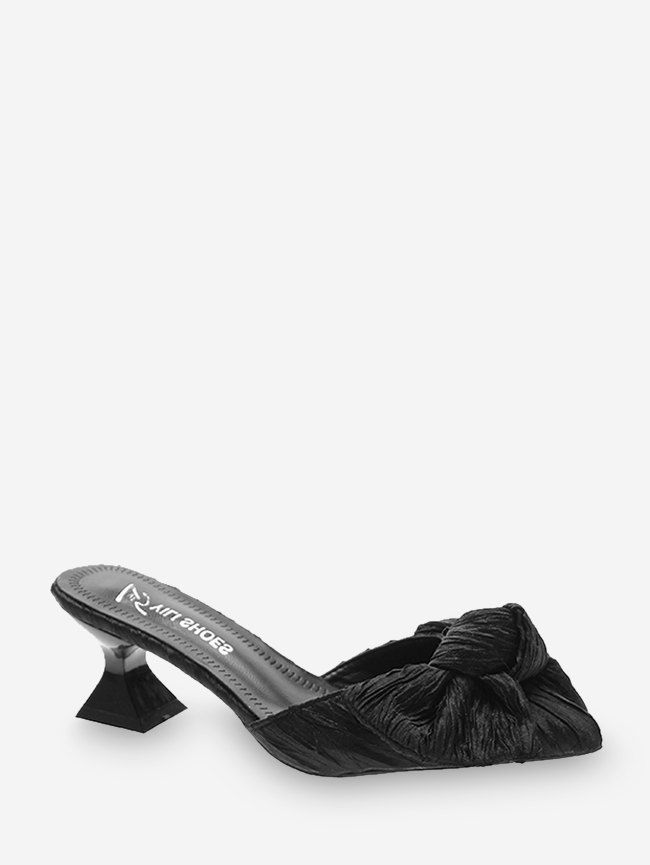 

Bowknot Pointed Toe Mid Heel Pumps, Black