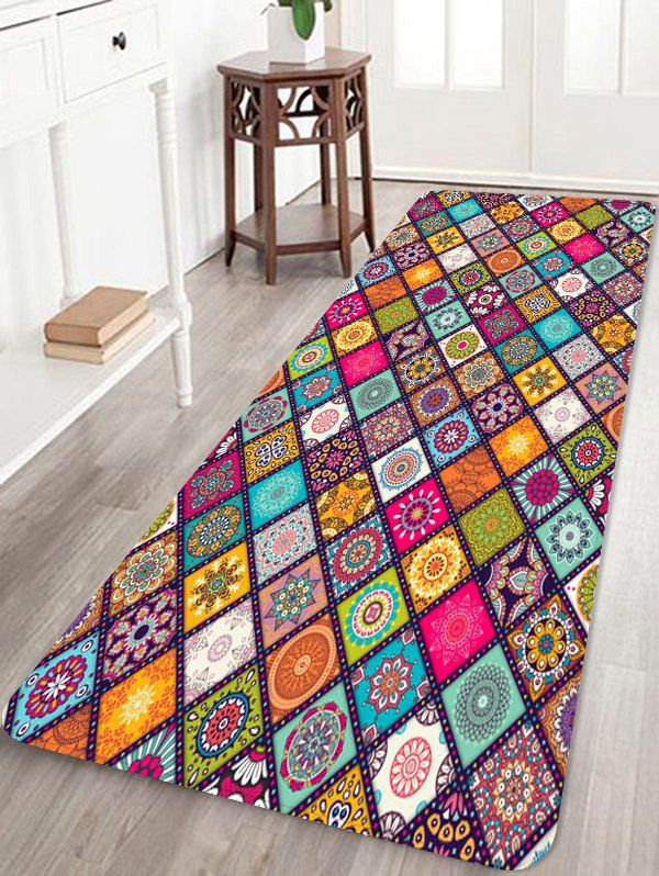 

Bohemian Grid Pattern Water Absorption Area Rug, Multi-b