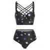 Maillot de Bain Tankini Planète Imprimée Croisé - Noir XL