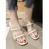 Sandales à Glissière à Double Brides à Talon Mi-Haut avec Clous - Beige EU 35