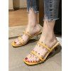 Sandales à Glissière à Double Brides à Talon Mi-Haut avec Clous - Jaune EU 39