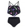 Ensemble de Tankini Croisé Chauve-souris Imprimé Matelassé - Noir 3XL
