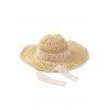 Chapeau Protection Solaire avec Ruban et Dentelle au Crochet en Paille - Beige 