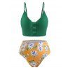 Plus Size Daisy Print Crisscross Bikini Swimwear - DEEP GREEN 3X
