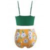 Plus Size Daisy Print Crisscross Bikini Swimwear - DEEP GREEN 3X