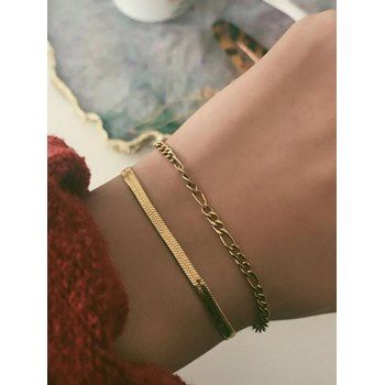 

2Pcs Alloy Chain Bracelets Set, Gold