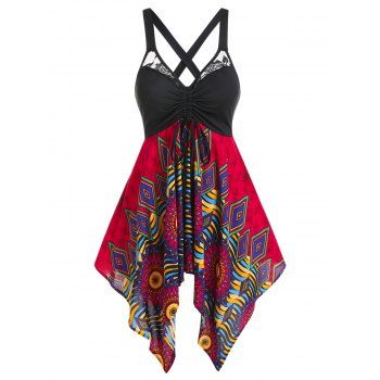 

Tribal Print Handkerchief Tank Top, Multicolor a