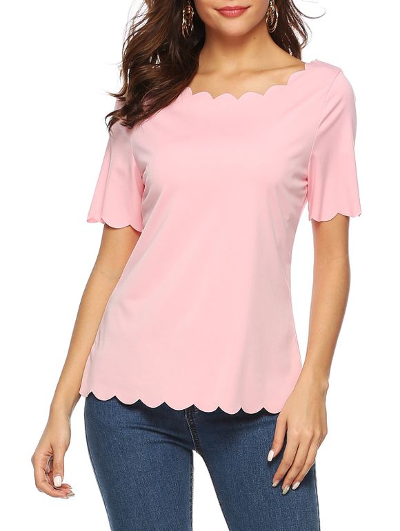 T-shirt Festonné Simple - Rose XL