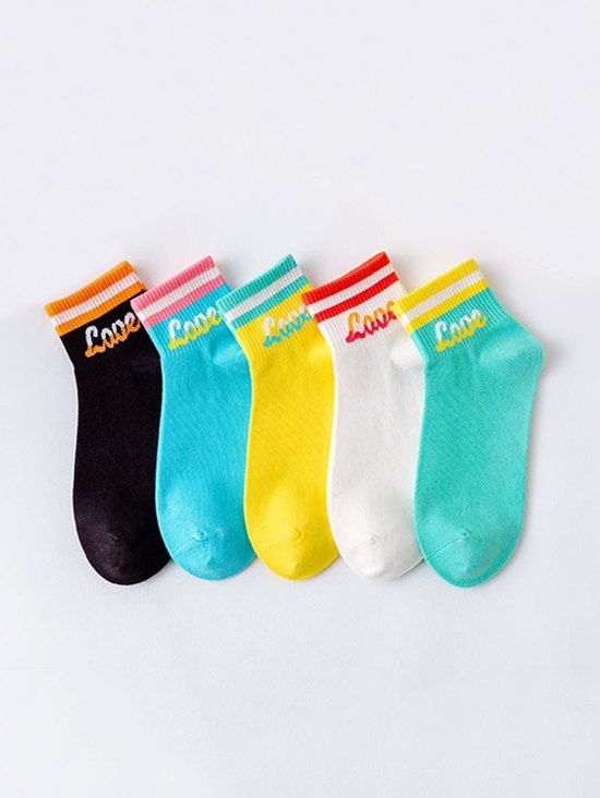 Chaussettes Rayé Cœur Motif de Lettre - multicolor A 