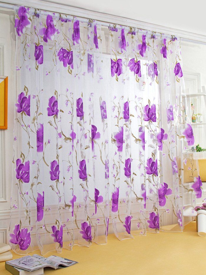 

1 Panel Flowers Print Window Curtains, Plum purple