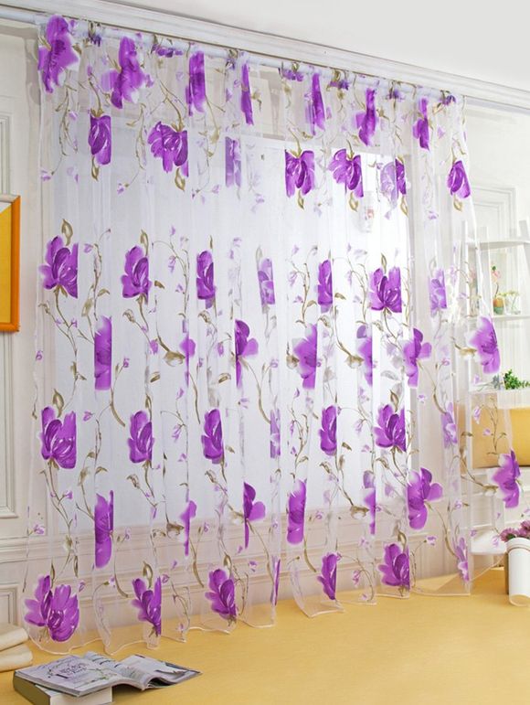 Rideaux de Fenêtre Fleur Imprimée Un Panneau - Violet Prune 100*200CM