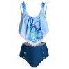 Ensemble de Tankini Rembourré Note de Musique Imprimée à Ourlet en Dentelle - Bleu Ciel M